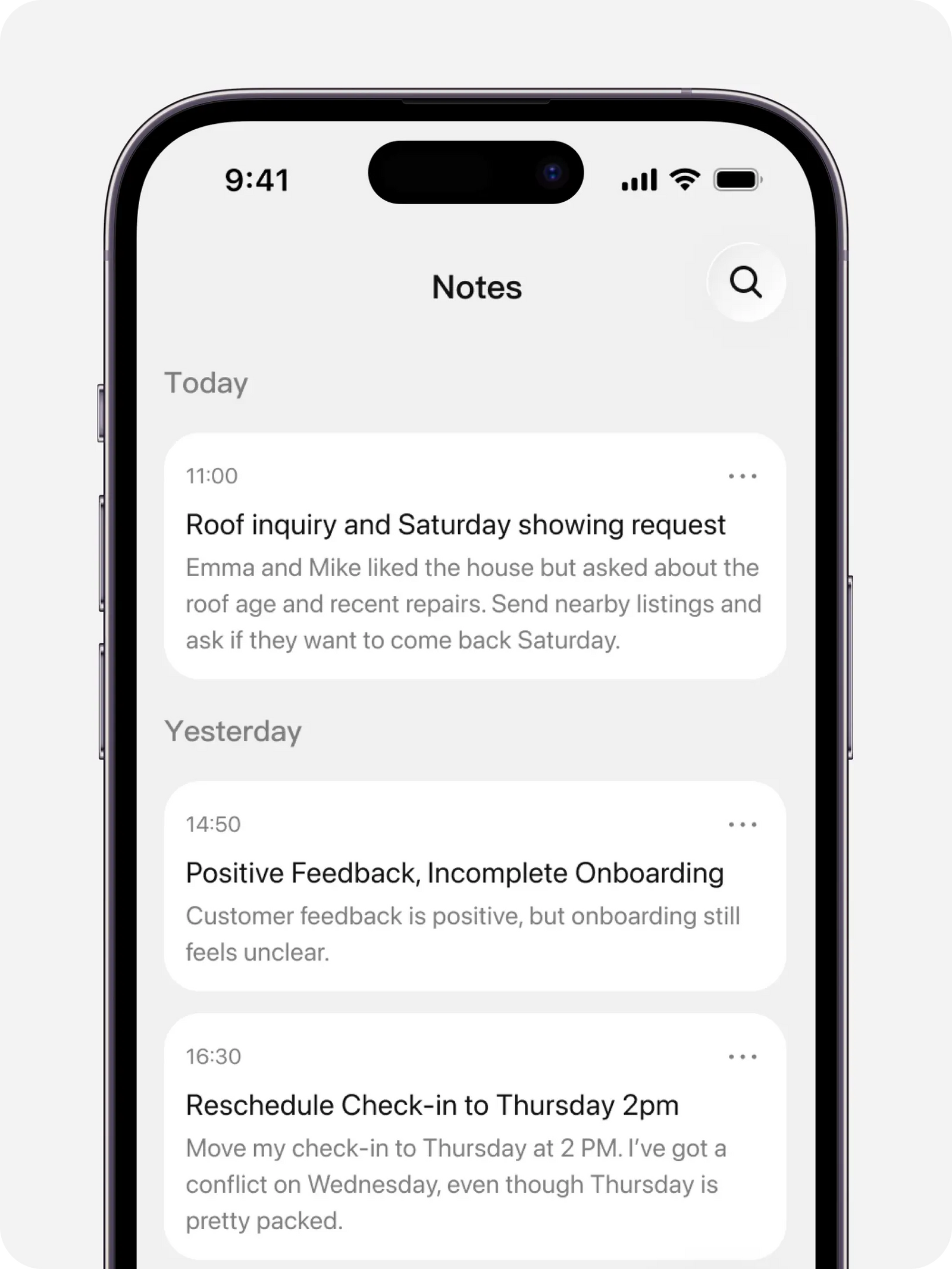 SpeakON notes list on phone