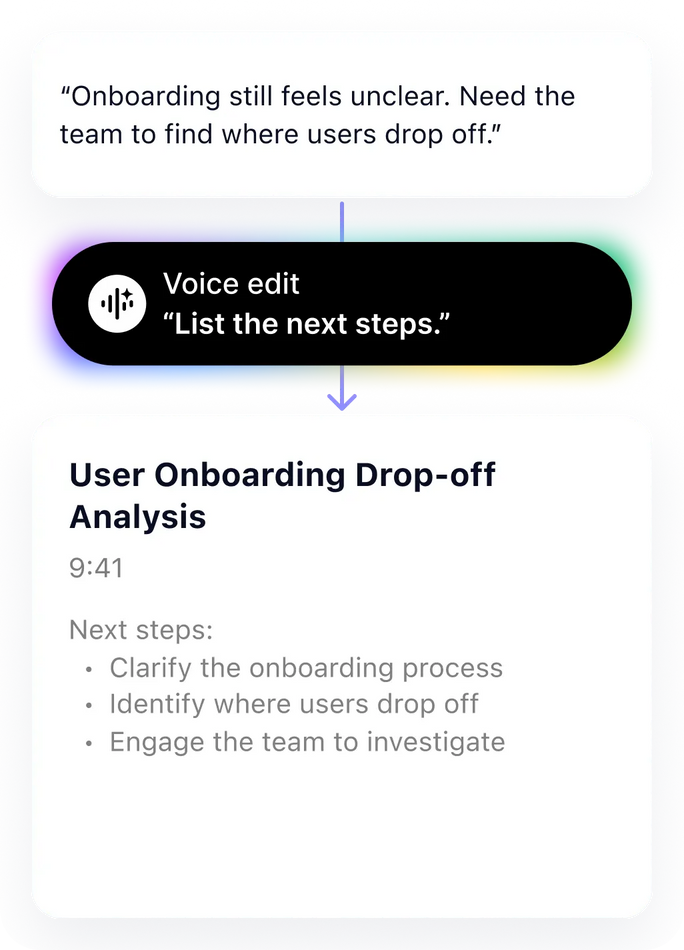 Voice edit- list the next steps