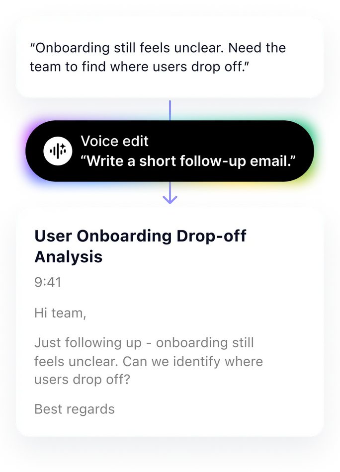 SpeakON voice edit creates a follow-up email