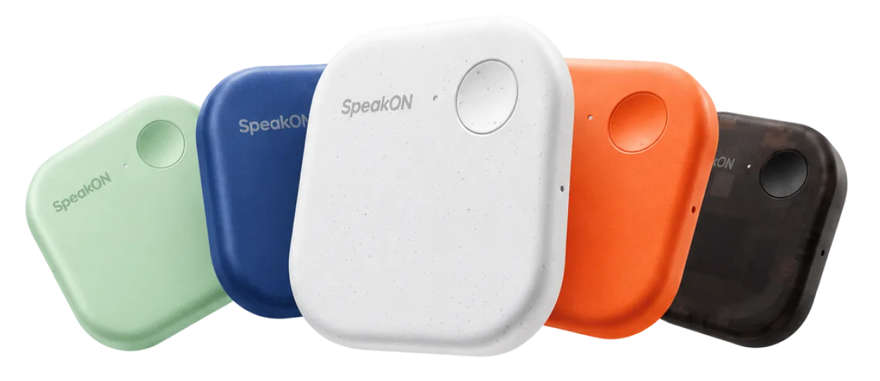 SpeakON in Sage, Navy Blue, Pearl, Amber and translucent Black